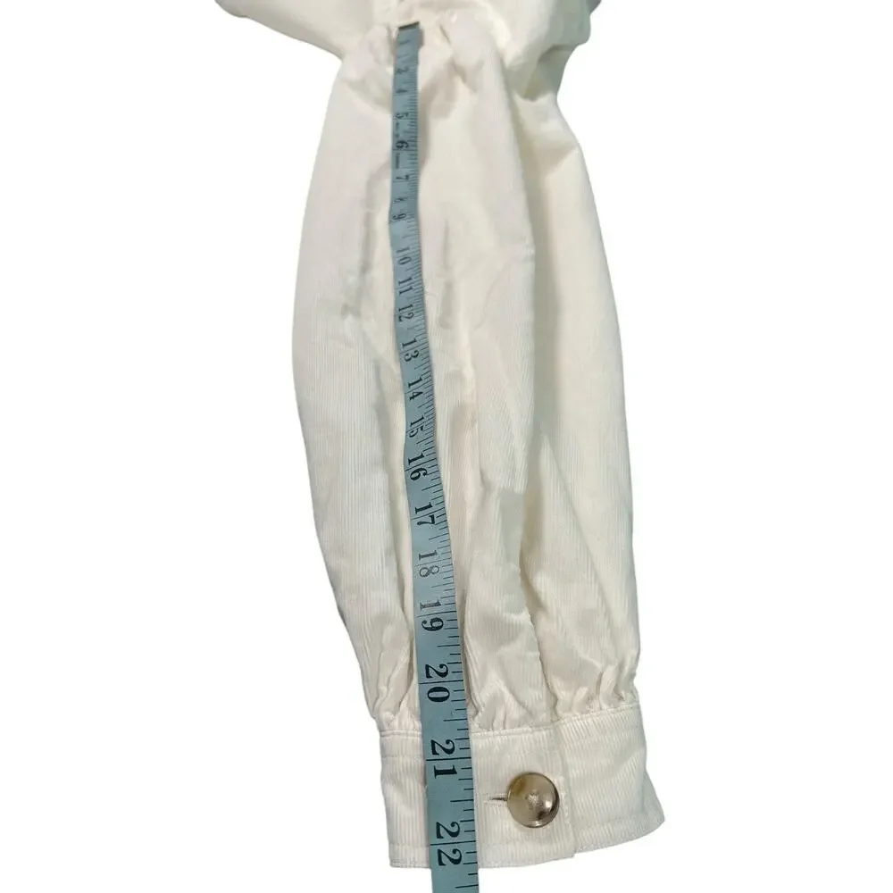 Madewell Corduroy Shirred-Sleeve Button-Front Shirt Ivory Blouse Top Size XS‎